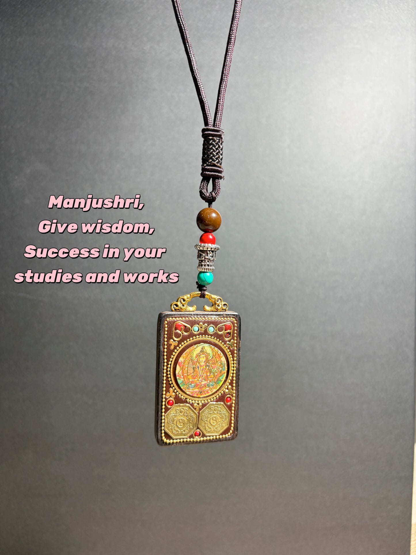Thangka Pendant with hand-woven,Manjushri,Give wisdom,Success in your studies and works