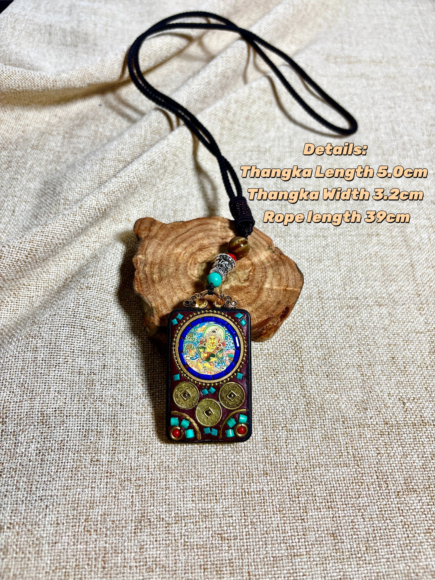 Thangka Pendant with hand-woven,Yellow God of Fortune,Guardian of wealth,Prosperous career