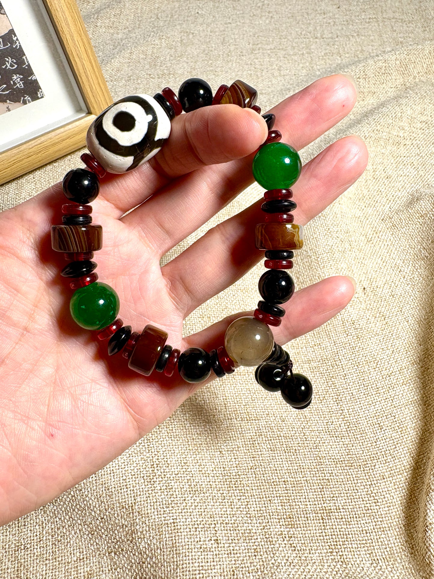 Dzi Bead Tibetan Jewelry Bracelet Three Eyes Spiritual Shield Harmony of Human and Earth and Heaven