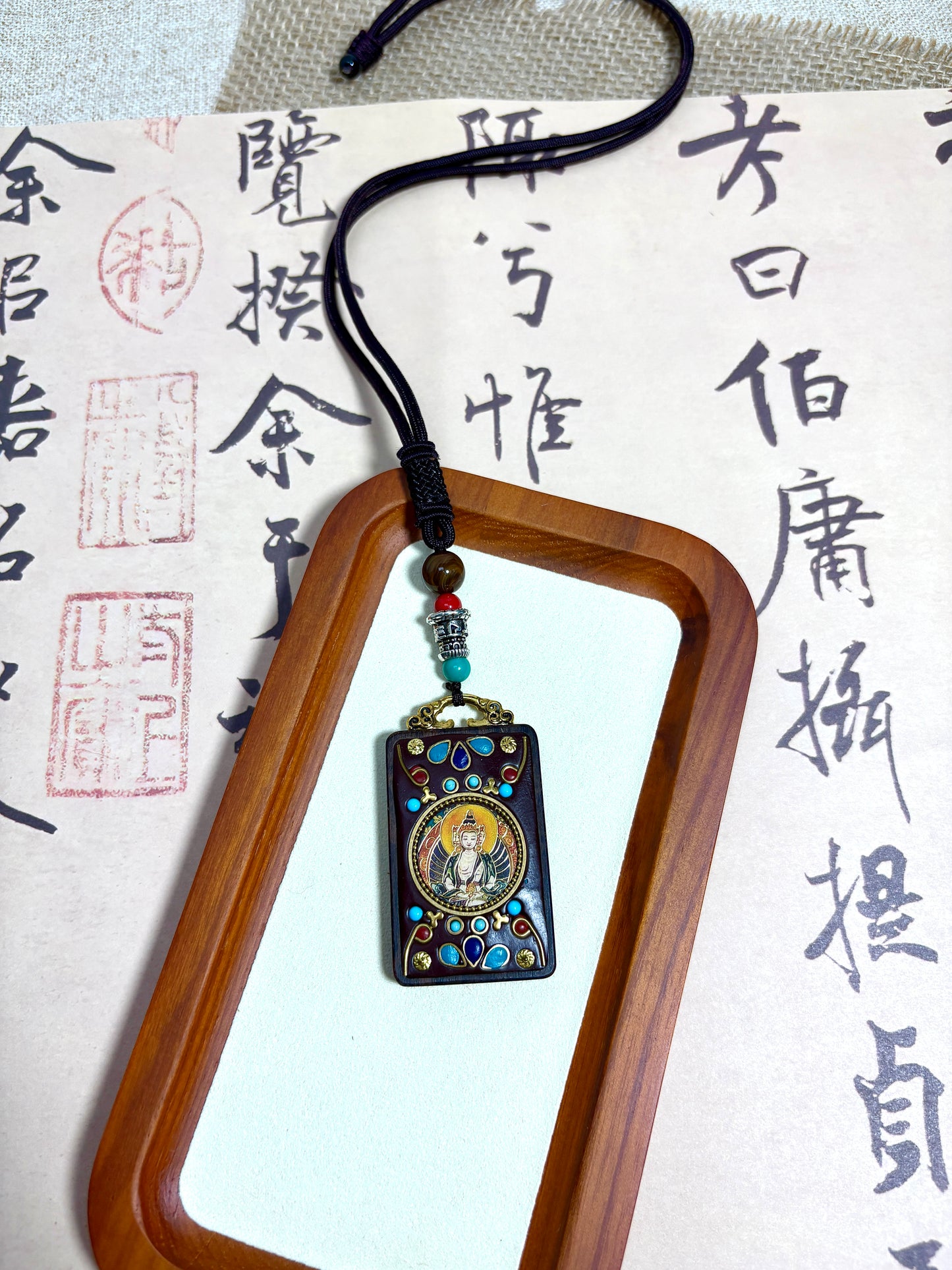 Thangka Pendant with hand-woven,Buddha of supreme enlightenment,Source of Universal Energy