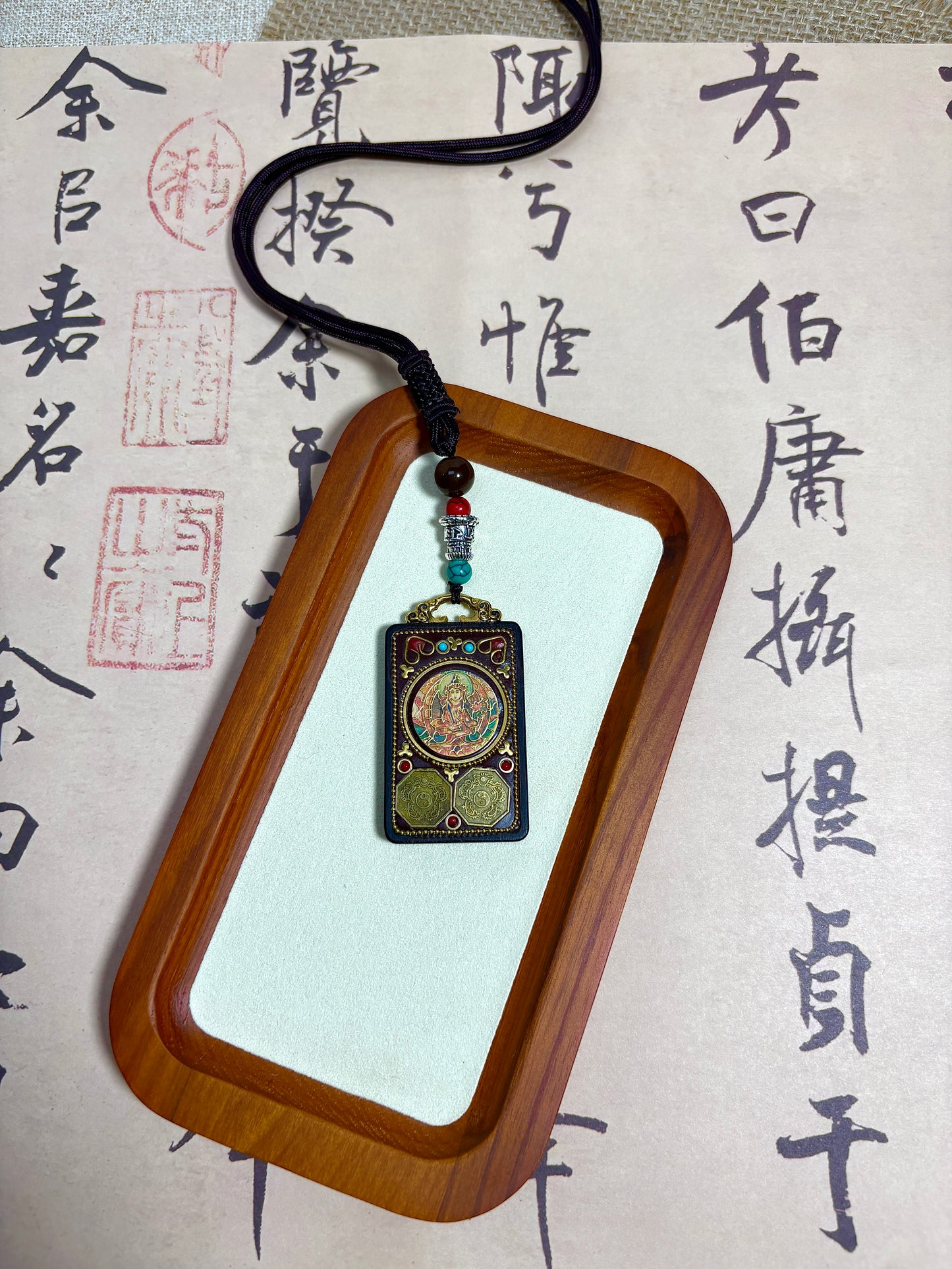 Thangka Pendant with hand-woven,Manjushri,Give wisdom,Success in your studies and works