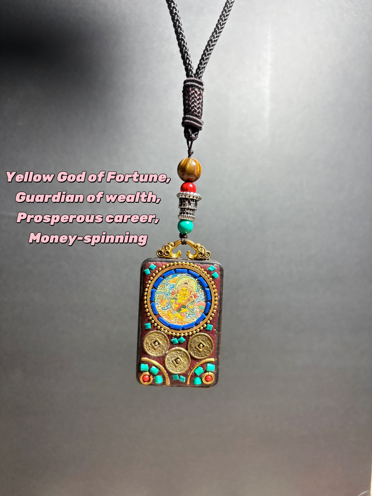 Thangka Pendant with hand-woven,Yellow God of Fortune,Guardian of wealth,Prosperous career