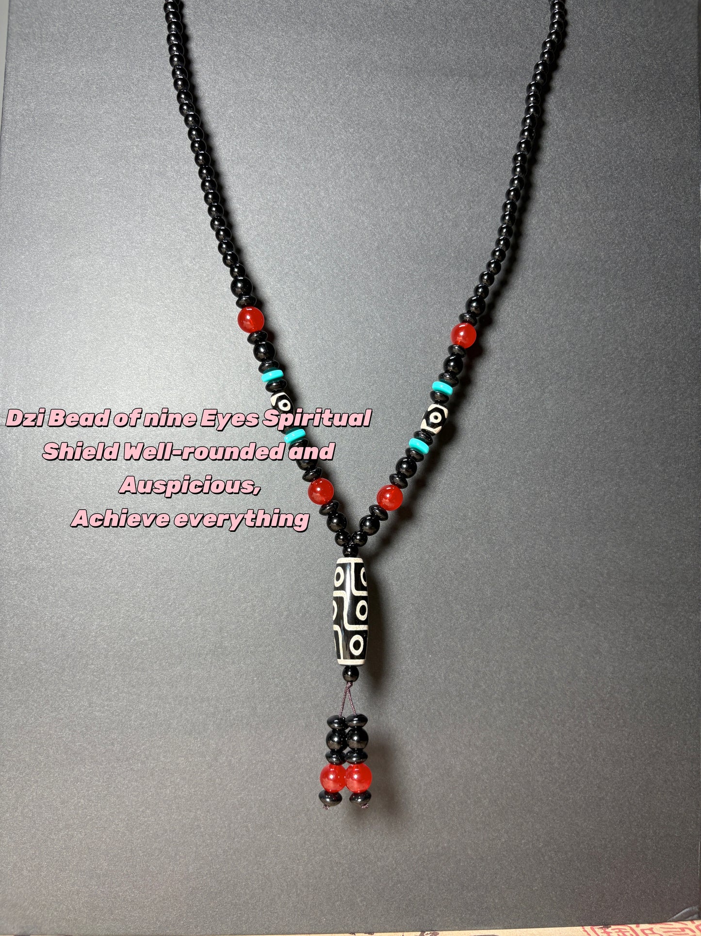 Dzi Bead Tibetan Necklace Mala Beads Necklace Nine Eyes Spiritual Shield Well-rounded and Auspicious
