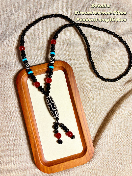 Dzi Bead Tibetan Necklace Mala Beads Necklace Nine Eyes Spiritual Shield Well-rounded and Auspicious