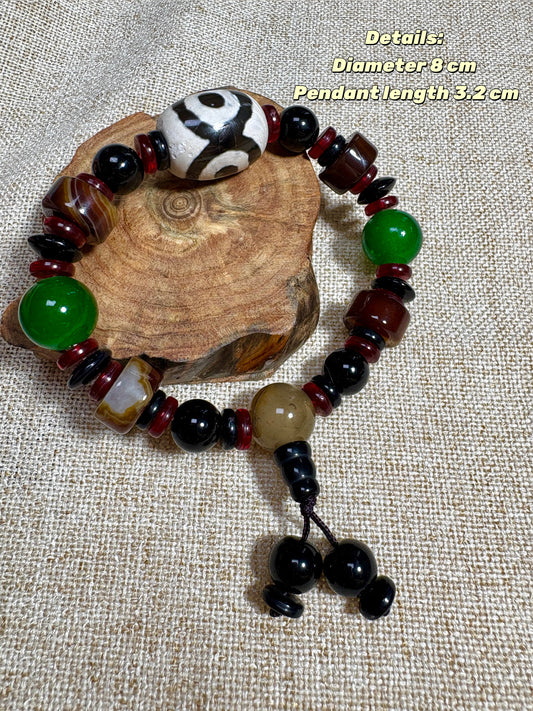 Dzi Bead Tibetan Jewelry Bracelet Three Eyes Spiritual Shield Harmony of Human and Earth and Heaven