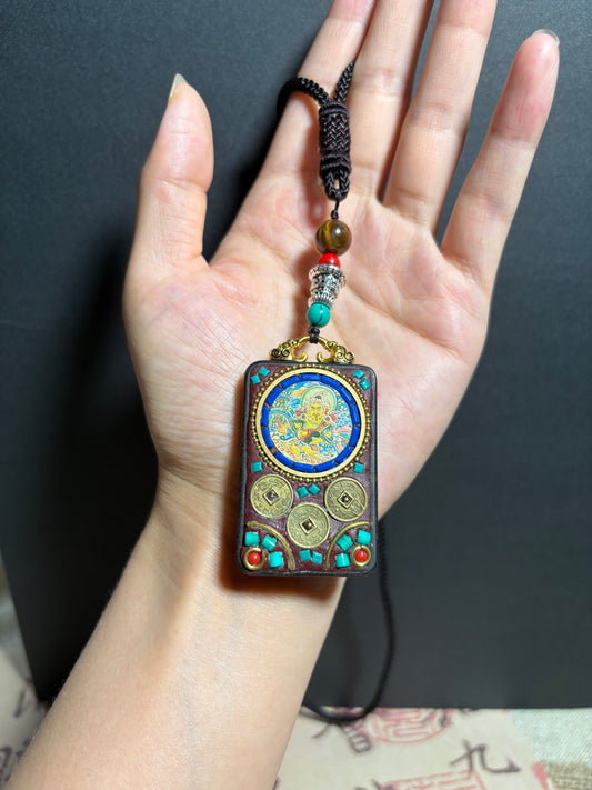 Thangka Pendant with hand-woven,Yellow God of Fortune,Guardian of wealth,Prosperous career