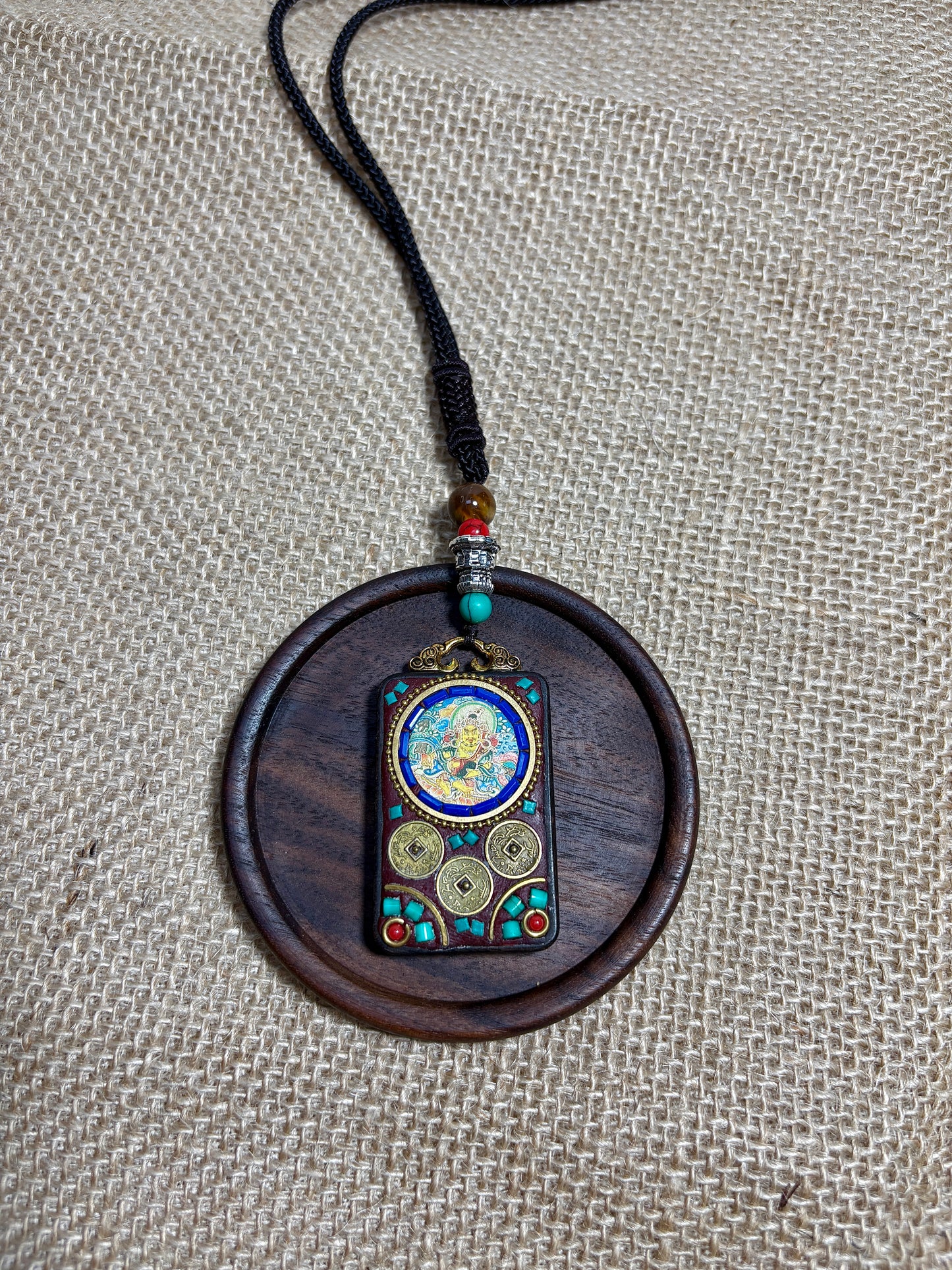 Thangka Pendant with hand-woven,Yellow God of Fortune,Guardian of wealth,Prosperous career