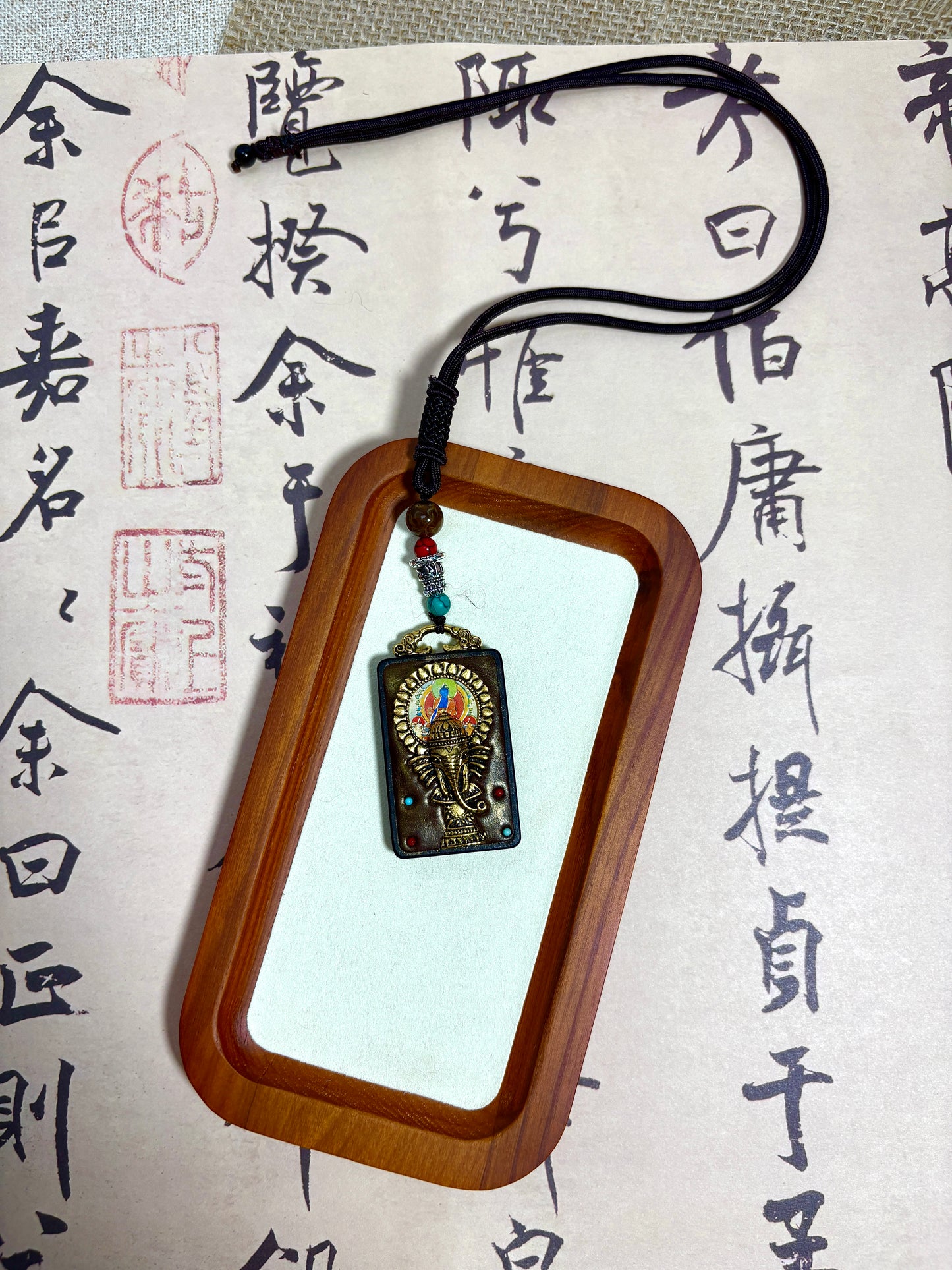 Thangka Pendant with hand-woven,Medicine Buddha,Live a long and healthy life,Free from sickness and disease