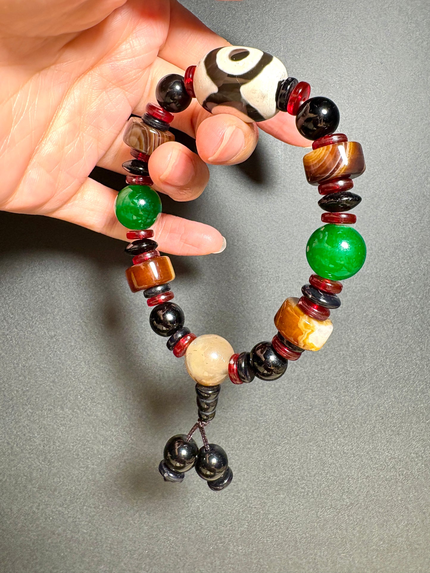 Dzi Bead Tibetan Jewelry Bracelet Three Eyes Spiritual Shield Harmony of Human and Earth and Heaven